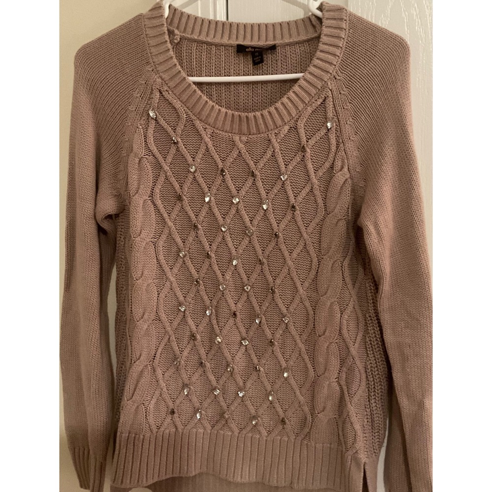 Ella Moss Cable‎ Knit Embellished Sweater XS Long Sleeve pink Neutral